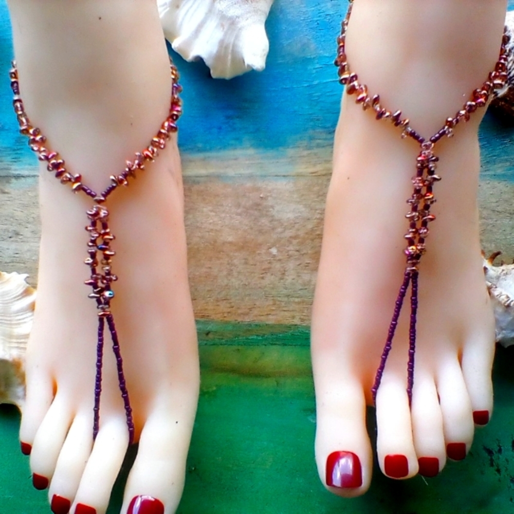 Plum and Gold Barefoot Sandals